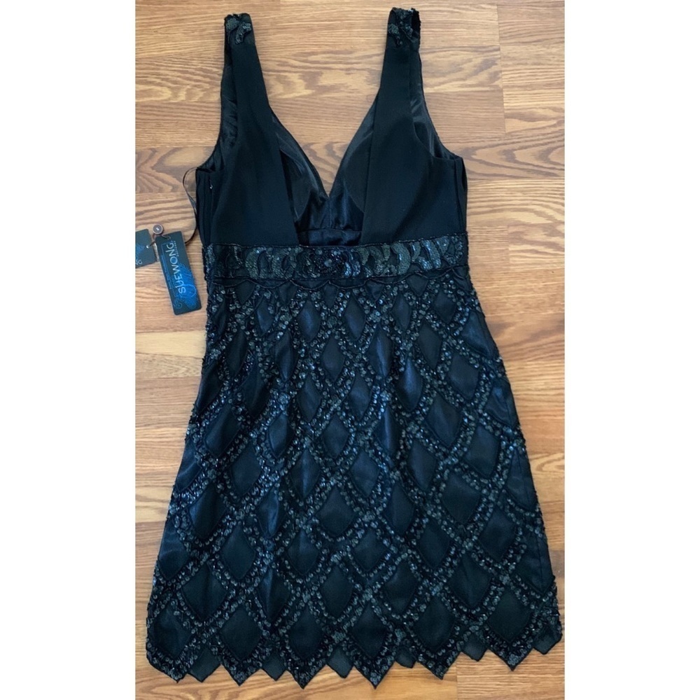 SUE WONG 10 Black Beaded Cocktail Party Formal Evening Dress - Picture 10 of 15